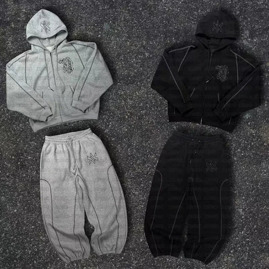Casual Zipper Hoodie Sweatpant Two Piece Set