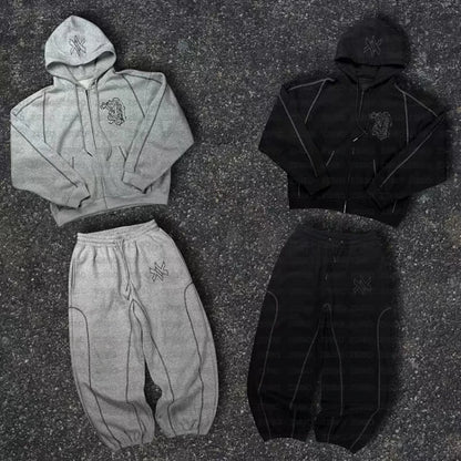 Casual Zipper Hoodie Sweatpant Two Piece Set