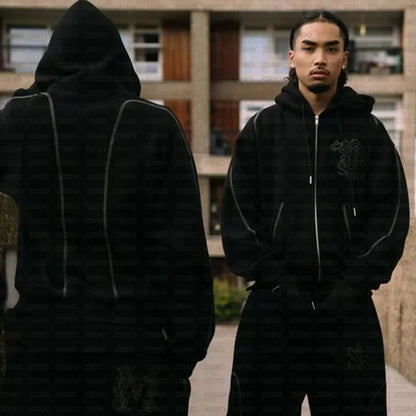 Casual Zipper Hoodie Sweatpant Two Piece Set