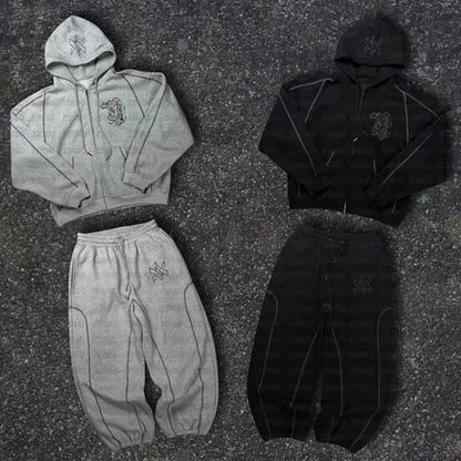 Casual Zipper Hoodie Sweatpant Two Piece Set