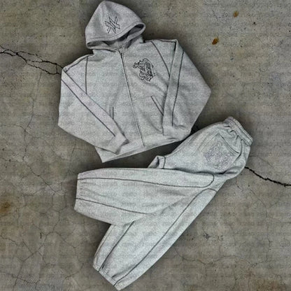 Casual Zipper Hoodie Sweatpant Two Piece Set