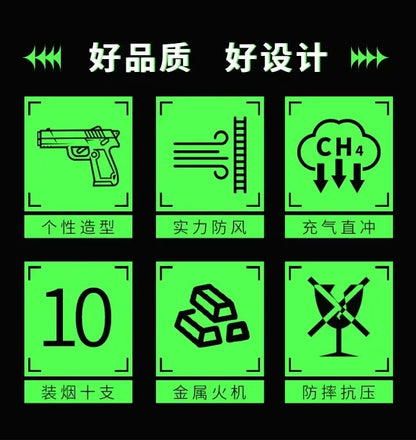 10PCS Pistol Style Lighters with 3 Cigarette Case