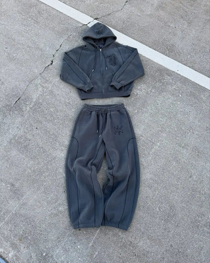Casual Zipper Hoodie Sweatpant Two Piece Set