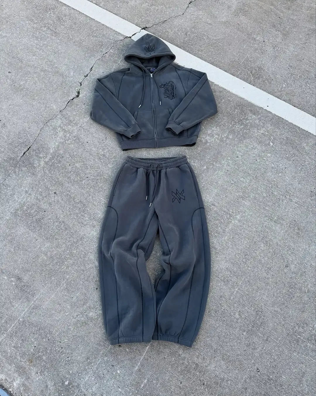 Casual Zipper Hoodie Sweatpant Two Piece Set