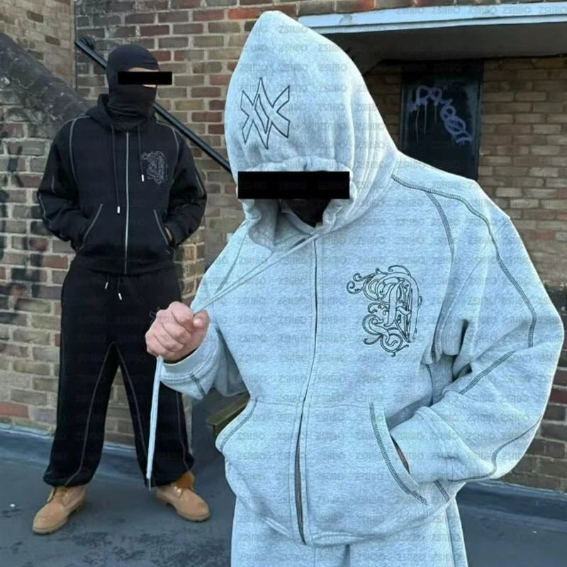 Casual Zipper Hoodie Sweatpant Two Piece Set